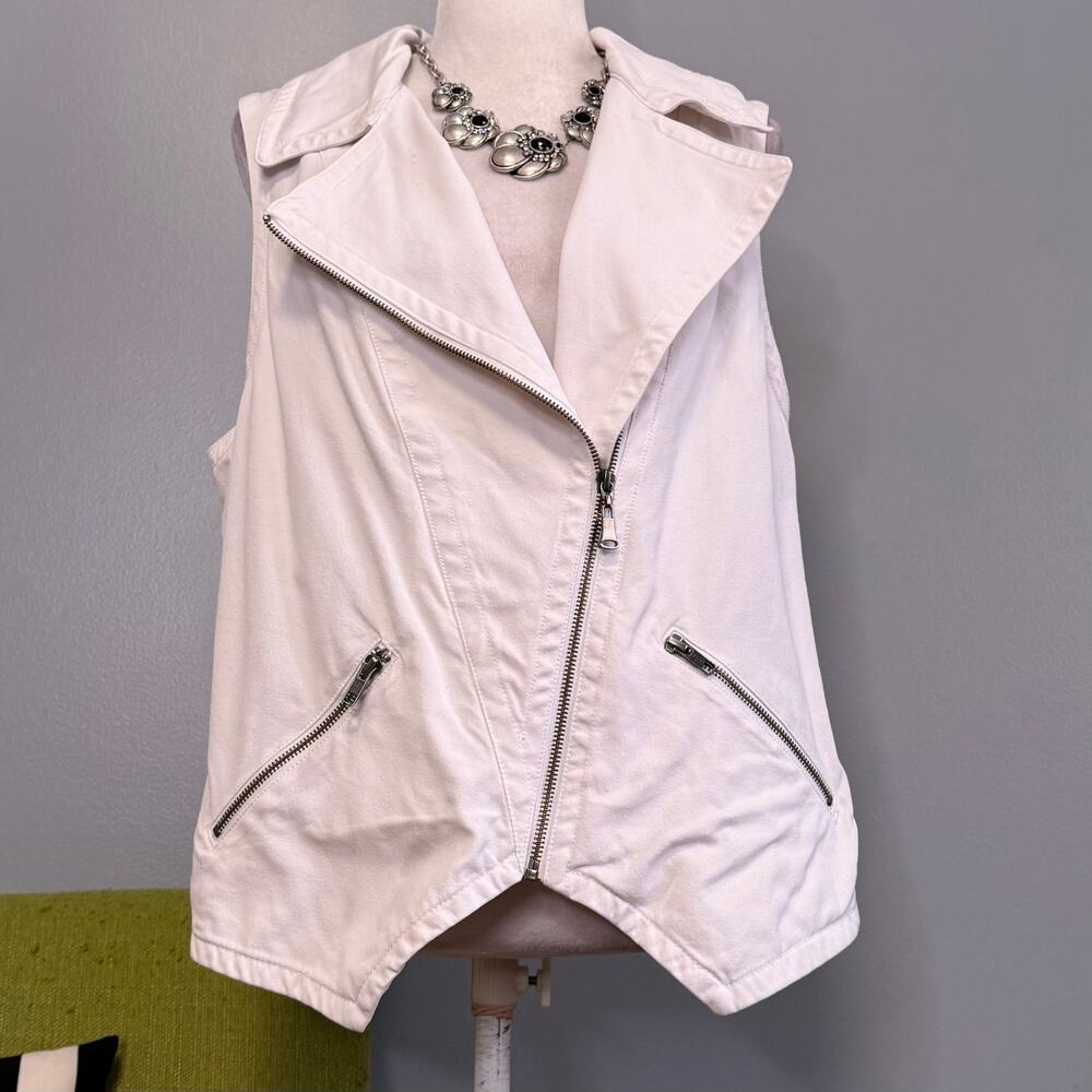 Isda & Co White Denim Moto Zipper Vest XL